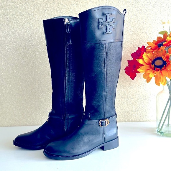 Tory Burch Shoes - NEW TORY BURCH Tall black equestrian leather boots with gold buckles inside zip